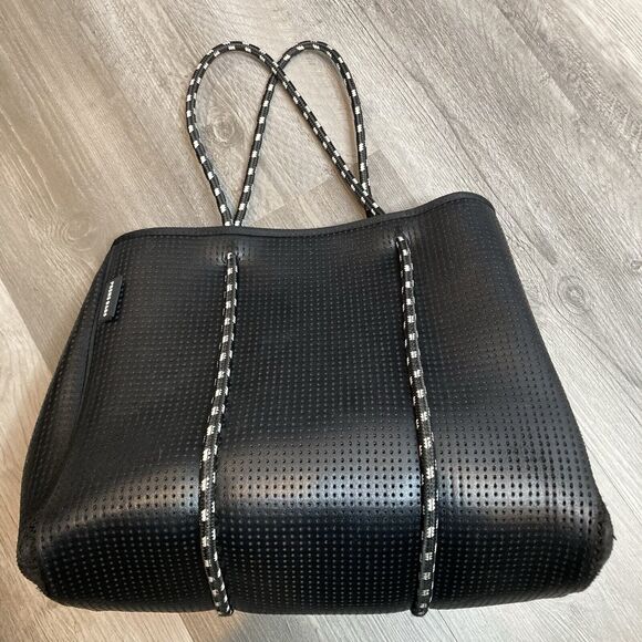 Prene Women's Black The Freddie Tote Bag Perforated Neoprene Roomy Scandi Boho - Picture 4 of 10